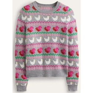 Boden Damen Edie Fair Isle Pullover Sweater Squirrel Duck Print size Large NWT